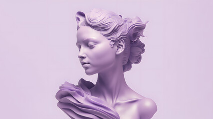 minimalist monochrome bust of a beautiful woman statue in a purple shade - obrazy, fototapety, plakaty