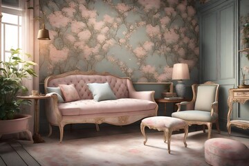 An enchanting room, depicted in an HD 8K wallpaper, offers a glimpse into a cozy haven of tranquility. The wallpaper features a subtle blend of pastel hues that create a soothing and serene atmosphere