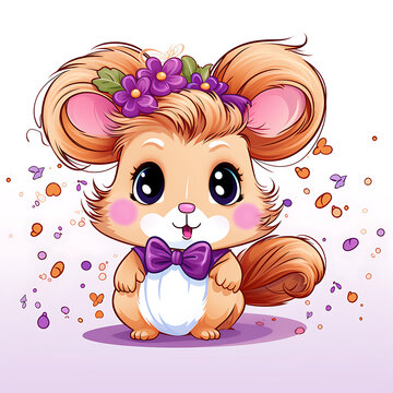 Cute Hamster experimenting with different hairstyles and hair accessories, white background model 14