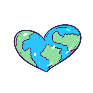 Planet earth drawn in the shape of a heart.