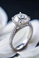 A beautiful diamond ring for a wedding placed on the display.