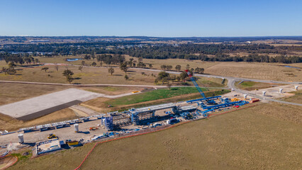 Aerial drone view of the construction site of the new metro station at Luddenham in Western Sydney,...