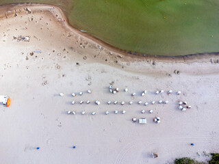 Obraz premium Aerial view landscape, Baltic sea, Kolobrzeg beach, empty beach, sand