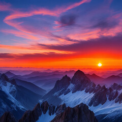 Sunset sky mountain range wallpaper