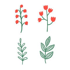 Flower line art set flat design vector illustration.