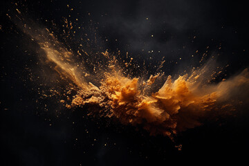 A black background with a shot of gold dust, in the style of minimalist representations