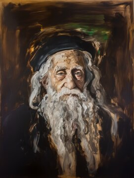 Old Oil painting of a Rabbi. AI Generative
