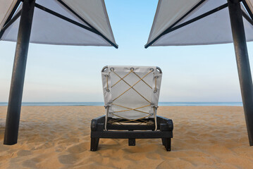 Sunbeds, Beach loungers, Relaxation, Beachside, Umbrellas, one sunbed