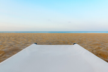 Sunbeds, Beach loungers, Relaxation, Beachside, Umbrellas, one sunbed