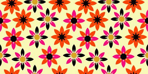 Floral background - bright olors. Seamless pattern of colorful flowers. Vector illustration