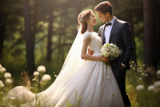 beautiful couple wedding pictures with a beautiful atmospheric scene