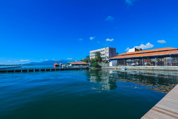 Fototapeta na wymiar City Port in the Pointe-à-Pitre with Blue Water on Guadeloupe, Caribbean islands