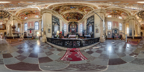 full spherical seamless hdri 360 panorama inside of catholic church, architectural monument of...