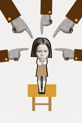 Photo vertical collage of school girl sad pupil suffer classmates bullying shaming social problem...