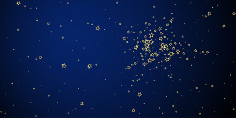 Starry night fairy tale background. Cute sparkling twinkles, christmas spirit in the air. Festive stars vector illustration on dark blue background.