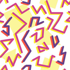 Seamless pattern with zigzags, geometric wallpaper, print, background with yellow, red and purple colors.