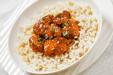 Baked Honey Sesame Chicken with brown rice