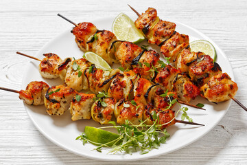 chicken souvlaki with thyme and lime on plate