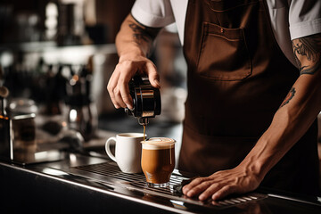 Fototapeta na wymiar Professional barista making coffee