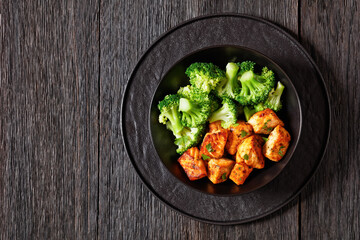 baked salmon bites with steamed broccoli florets