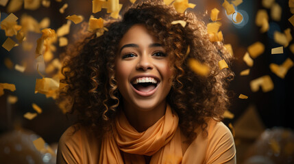 Black woman, excited with gift box and celebration, special event and happiness