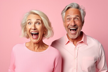 cheerful middle aged woman and her husband pensioner reacts on shocking news