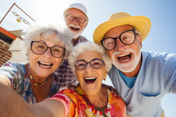 Low angle view of senior citizens having fun and looking at the camera - Powered by Adobe