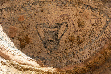 Ancient drawings in the Baths and baths in the archaeological ruins of the Butrint or Butrinto National Park in Albania