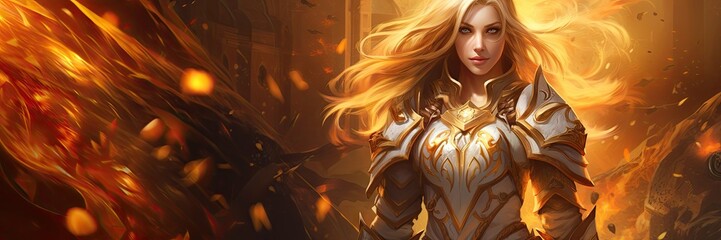 Woman Protector of the Realms Backdrop - Stunning Female Paladin Portrayed in Fantasy Artwork - Girl Courage and Grace Wallpaper - Warrior Maiden Background created with Generative AI Technology