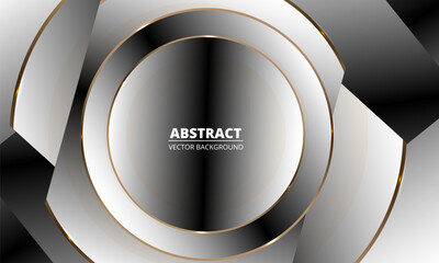 Abstract 3D luxury background with golden, black and white gradient circles. Vector illustration