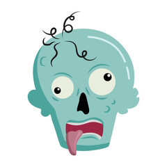 Halloween zombie head sticker decoration, single object, vector sticker, decoration, dead human body part, creepy dead face  drawing.