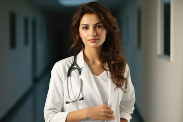 Portrait of indian young female doctor looking at camera