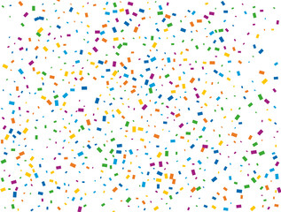 Birthday Rectangular Confetti. Light Rainbow glitter confetti background. Colored festive texture.