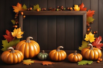 pumpkin and leaves onthanksgiving pumpkins and autumn leaves on wooden background wooden background