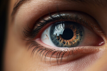 Fototapeta premium close up of a female human eye, blue torquoise and hazle amber