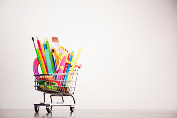 School supplies. Set of colorful school accessories isolated on the white background.