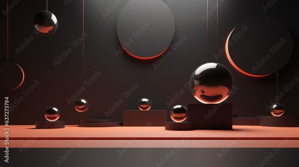 Poster floating spheres 3d rendering empty space for product show. generative ai