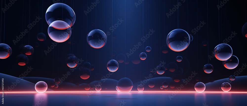 Poster floating spheres 3d rendering empty space for product show. generative ai