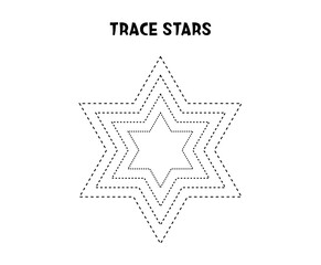  Trace srars. Basic geometric shapes. Educational game. Worksheet for kids.
