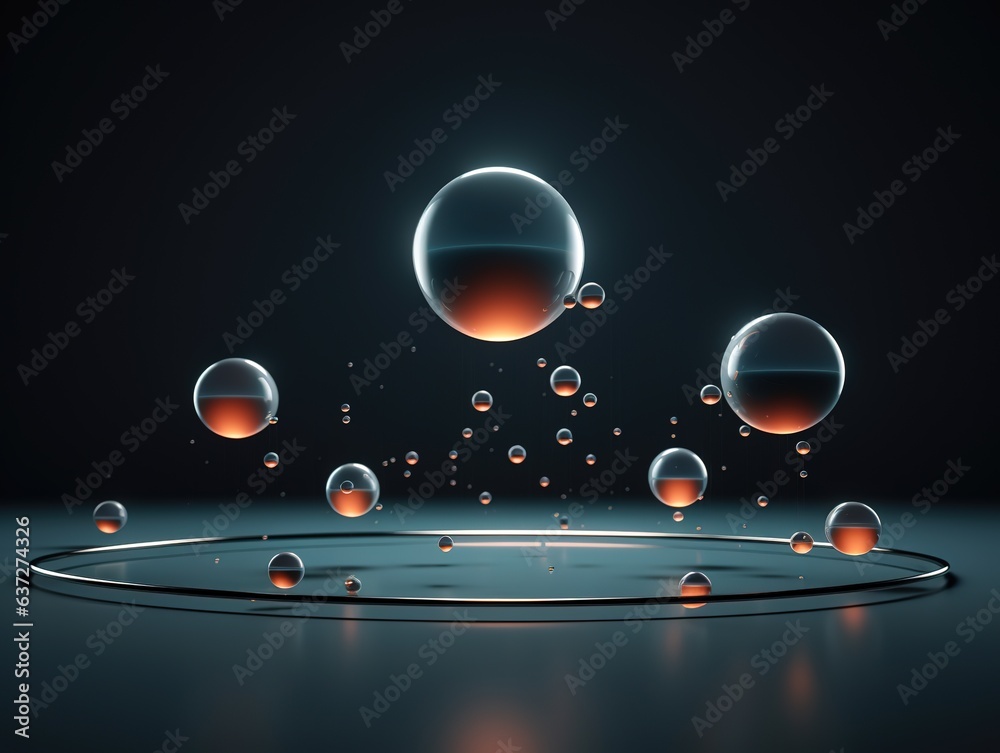 Poster floating spheres 3d rendering empty space for product show. generative ai