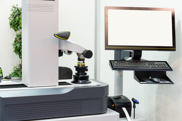 Optic machine for precise measurement of part size and quality evaluation. Smart factory.