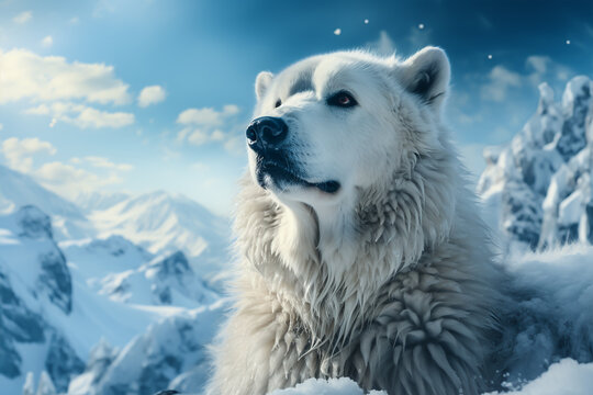 Polar bear in the snow with snow on the ground. generative ai