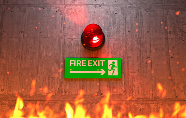 Emergency exit sign with siren light, Direction to the emergency exit