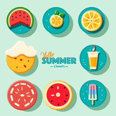Cute Summer Icons Vector Set