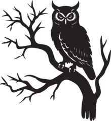 Wall murals Owl Cartoons Happy Halloween with Owl holding on tree branch, Vector Illustration, SVG