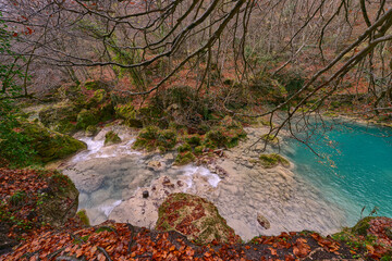 Pond with turquoise water in the source of the Uderra River natural Park Urbasa-Andia
