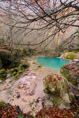 Pond with turquoise water in the source of the Uderra River natural Park Urbasa-Andia