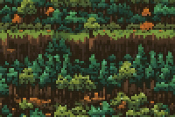 Pixel vector background with forest for games and mobile applications. Seamless when docking horizontally and vertically.