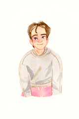 Fototapeta premium Watercolor portrait male painting image