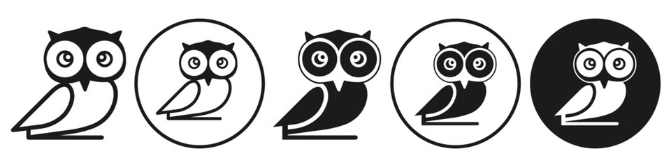 Owl Icon. Vector symbol of owlet seating on tree branch represent intelligent in education with full concentration power. Set collection of owl bird and animal  wild nature. Flat outlined illustration